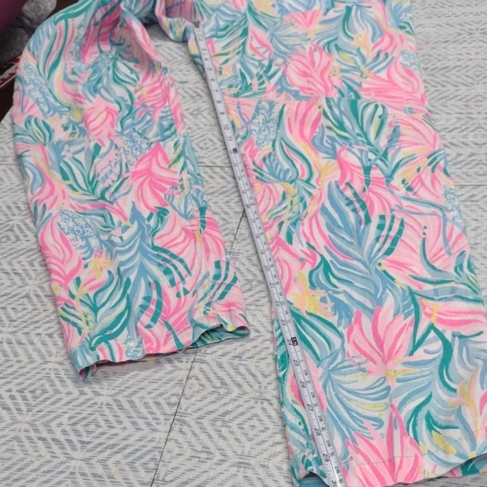 Lilly Pulitzer 100% linen Pink and Blue Tropical Pants - Picture 12 of 16